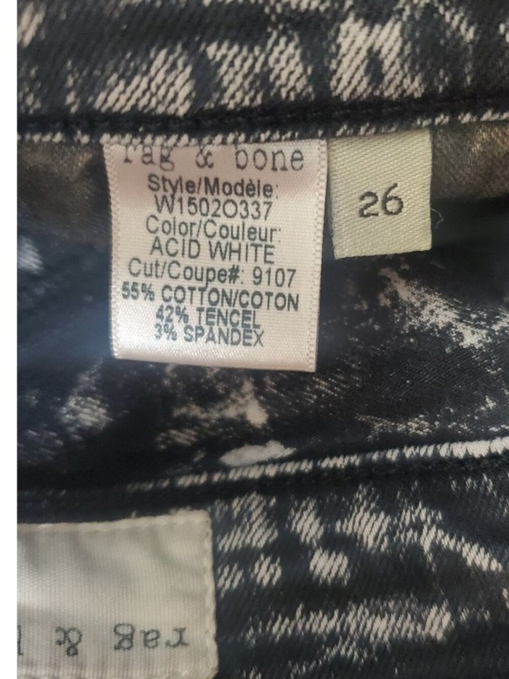 Rag & Bone Jeans Womens Acid white Wash Skinny Jeans Black sz 26 - Picture 5 of 5